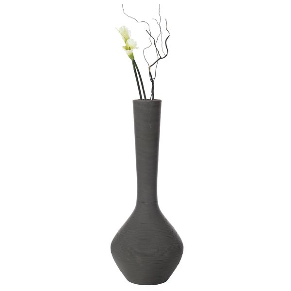 Uniquewise Modern Trumpet Style Floor Vase, For Entryway or Living Room, Plastic Rope, Charcoal Gray 38" Tall QI004082